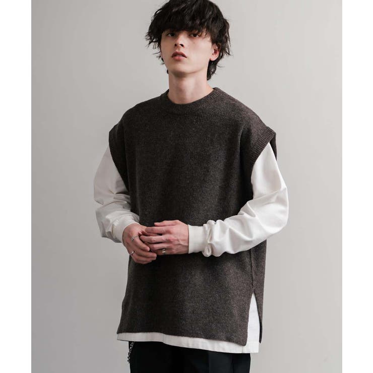 ニットベスト クルーネック ウール混メランジ | Rocky Monroe | 詳細画像7 