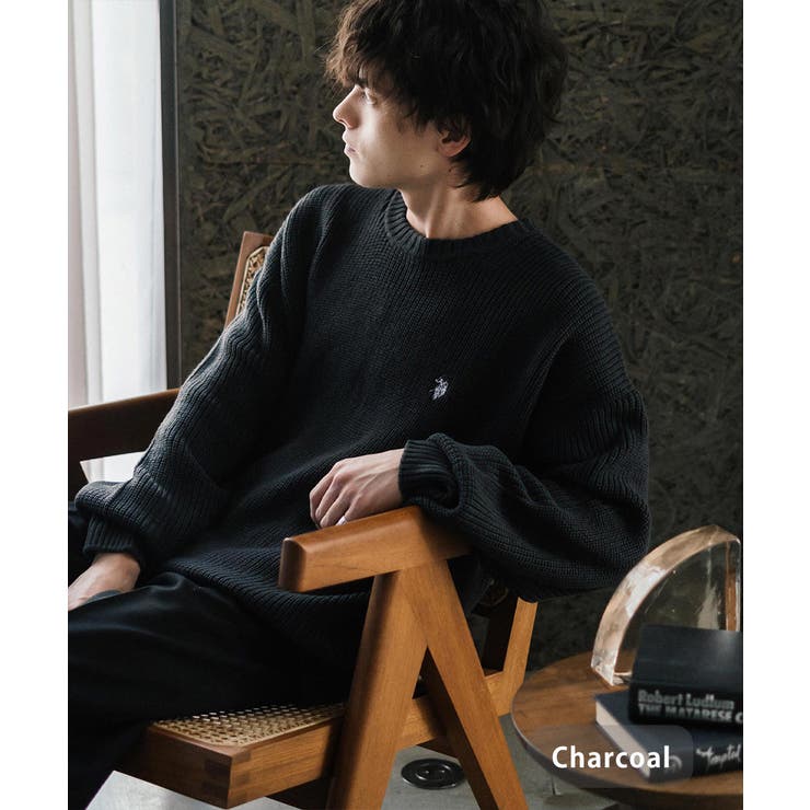 チャコール | ユーエスポロアッスン クルーネック長袖ニット 畦編み | Rocky Monroe