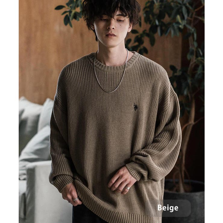 ベージュ | ユーエスポロアッスン クルーネック長袖ニット 畦編み | Rocky Monroe