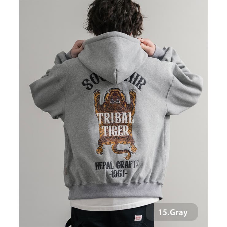 15.グレー | フルジップパーカー 裏起毛 スーベニア刺繍 | Rocky Monroe