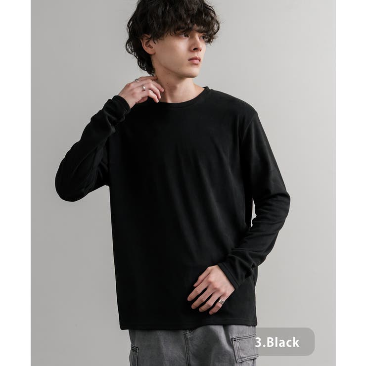 3.ブラック | 長袖カットソー フリース クルーネック | Rocky Monroe