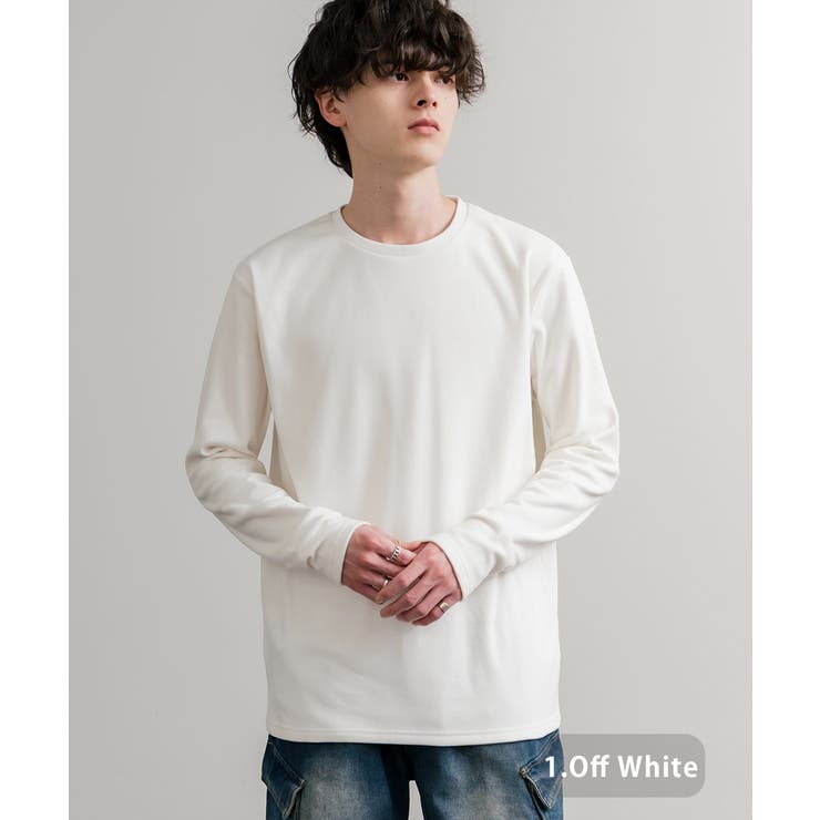 1.オフホワイト | 長袖カットソー フリース クルーネック | Rocky Monroe