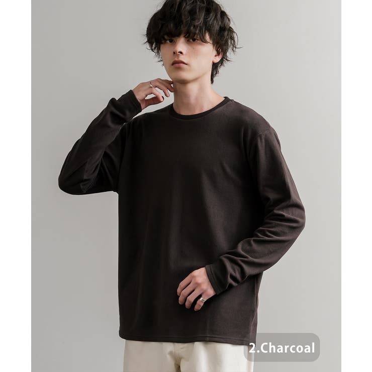 2.チャコール | 長袖カットソー フリース クルーネック | Rocky Monroe