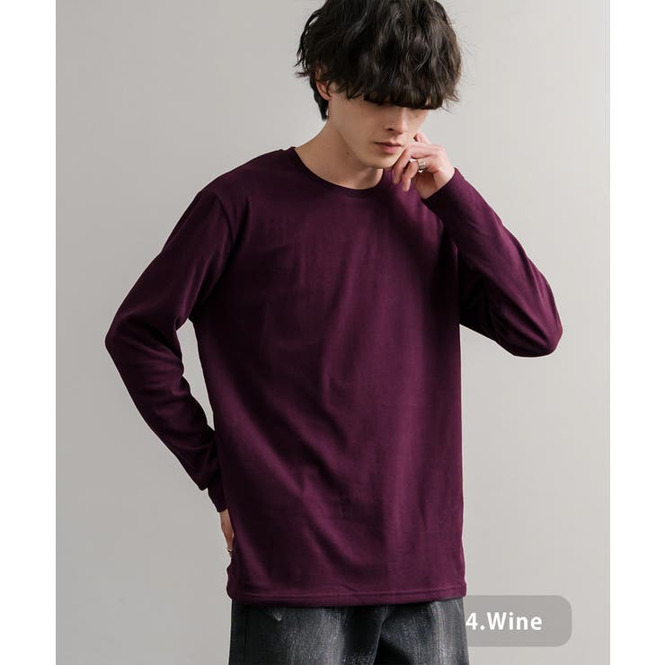 4.ワイン | 長袖カットソー フリース クルーネック | Rocky Monroe