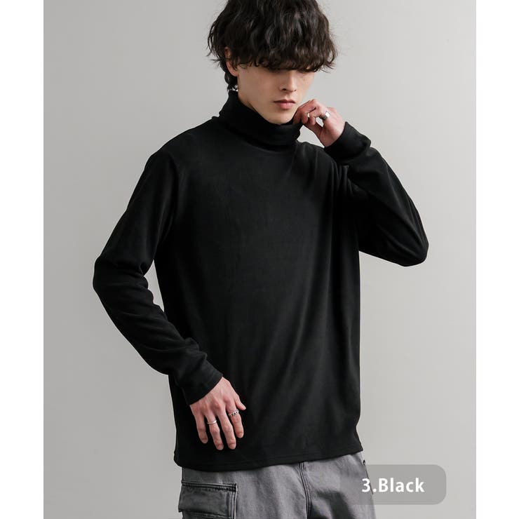 3.ブラック | 長袖カットソー フリース タートルネック | Rocky Monroe