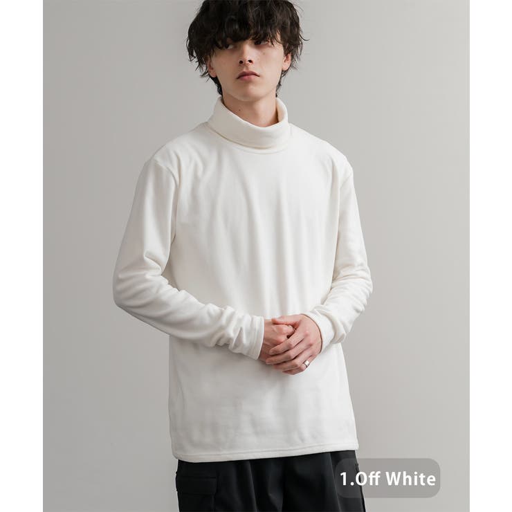 1.オフホワイト | 長袖カットソー フリース タートルネック | Rocky Monroe