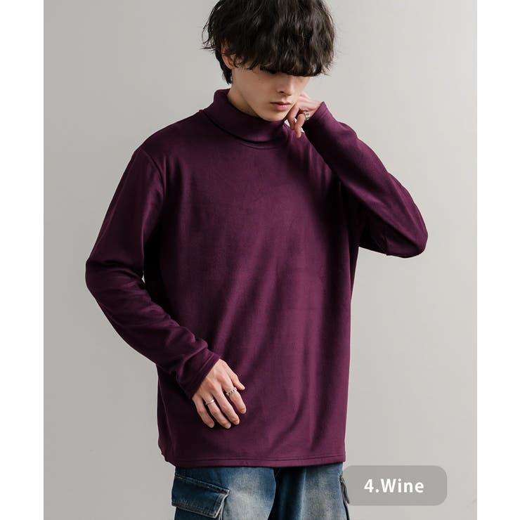 4.ワイン | 長袖カットソー フリース タートルネック | Rocky Monroe