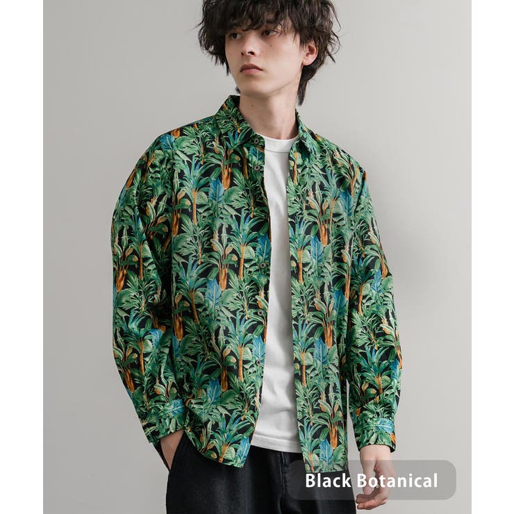 ブラック(Botanical) | 総柄シャツ レギュラーカラー テーパード | Rocky Monroe