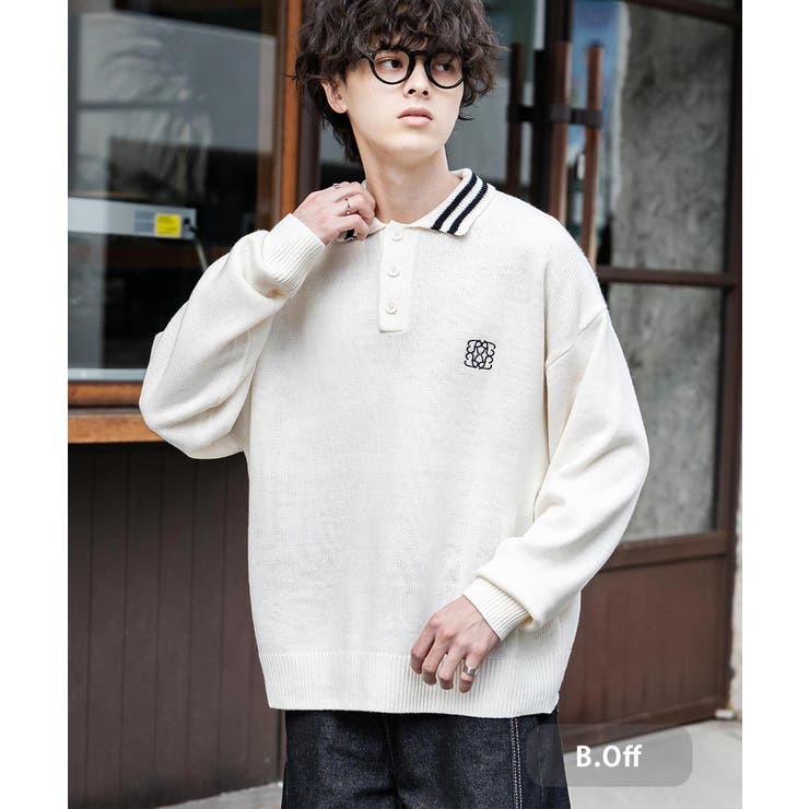 B.オフ | ポロシャツ ニット ワンポイント刺繍 | Rocky Monroe