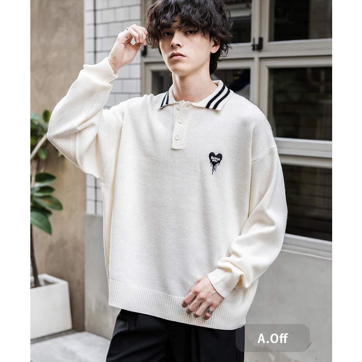 A.オフ | ポロシャツ ニット ワンポイント刺繍 | Rocky Monroe