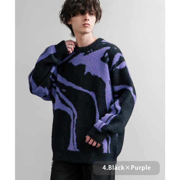4.ブラック×パープル | ニット セーター 総柄 | Rocky Monroe