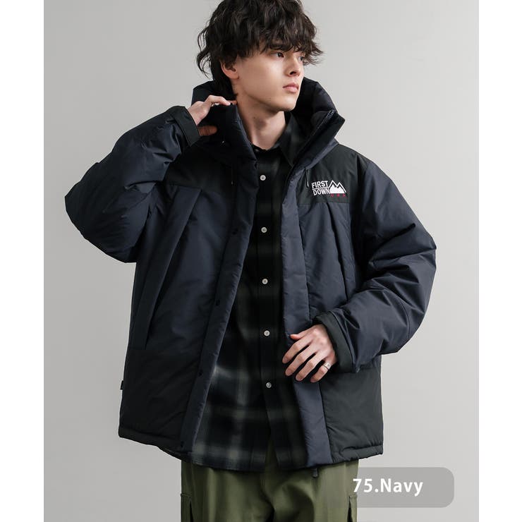 75.ネイビー | FIRSTDOWN ラップダウンジャケット フード | Rocky Monroe