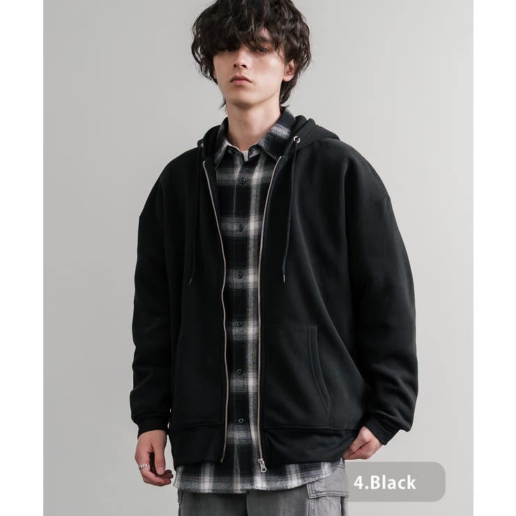 4.ブラック | パーカー フルジップ 裏起毛 | Rocky Monroe