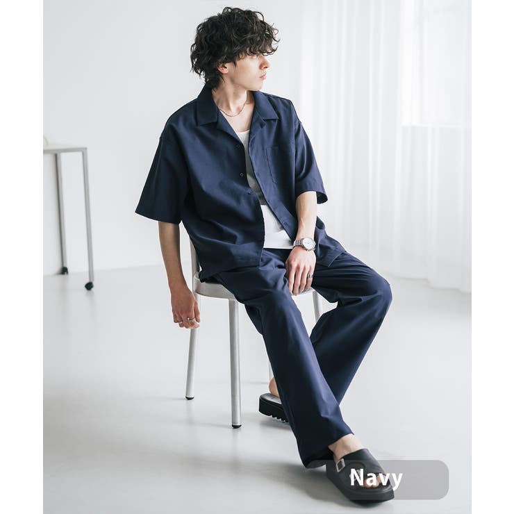 ネイビー | セットアップ 開襟半袖シャツ イージーパンツ | Rocky Monroe