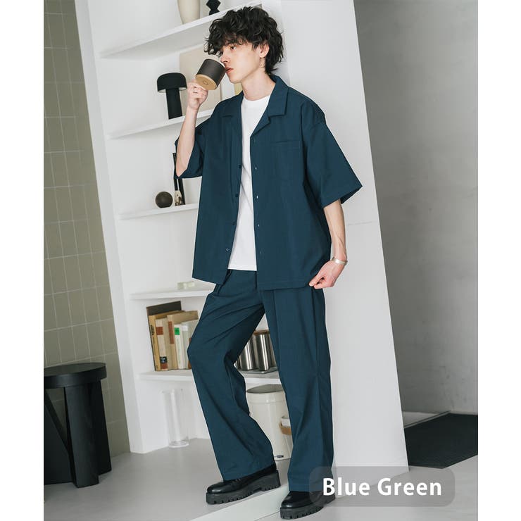 ブルーグリーン | セットアップ 開襟半袖シャツ イージーパンツ | Rocky Monroe