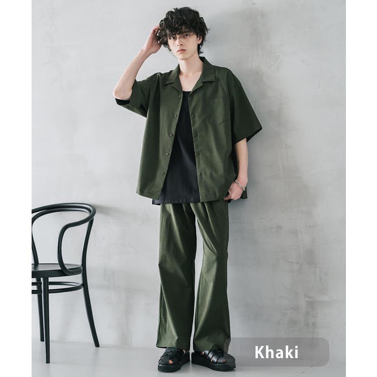 カーキ | セットアップ 開襟半袖シャツ イージーパンツ | Rocky Monroe