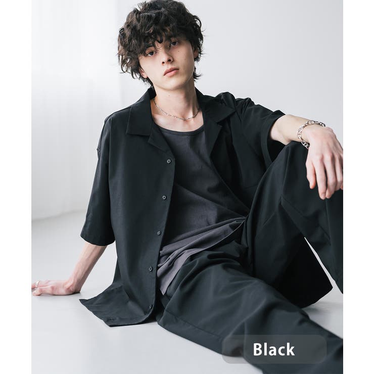 ブラック | セットアップ 開襟半袖シャツ イージーパンツ | Rocky Monroe