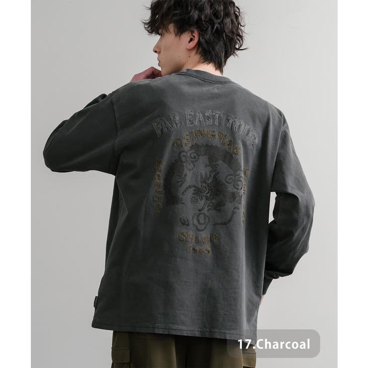 17.チャコール | カットソー 長袖Tシャツ 龍 | Rocky Monroe