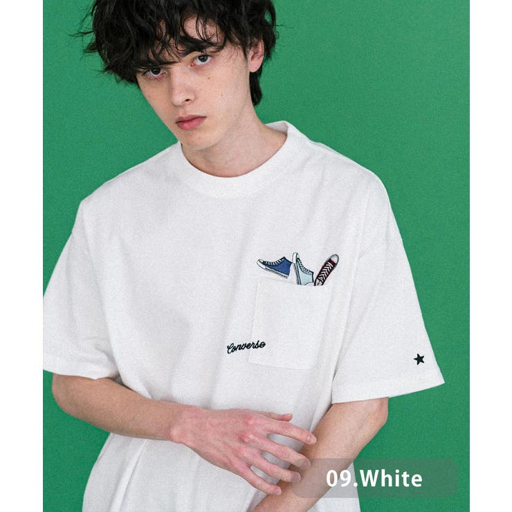 9.ホワイト | CONVERSE 半袖ロゴT エンブレム刺繍 | Rocky Monroe