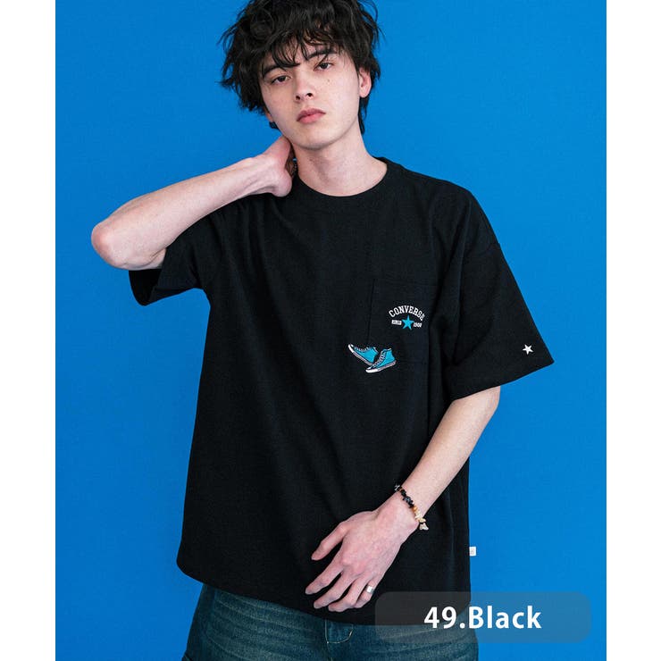 49.ブラック | CONVERSE 半袖ロゴT エンブレム刺繍 | Rocky Monroe