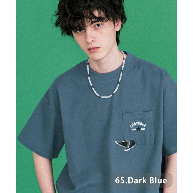 65.ダークブルー | CONVERSE 半袖ロゴT エンブレム刺繍 | Rocky Monroe