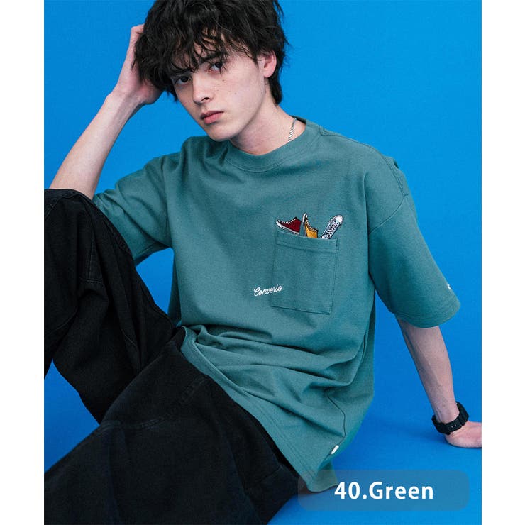 40.グリーン | CONVERSE 半袖ロゴT エンブレム刺繍 | Rocky Monroe