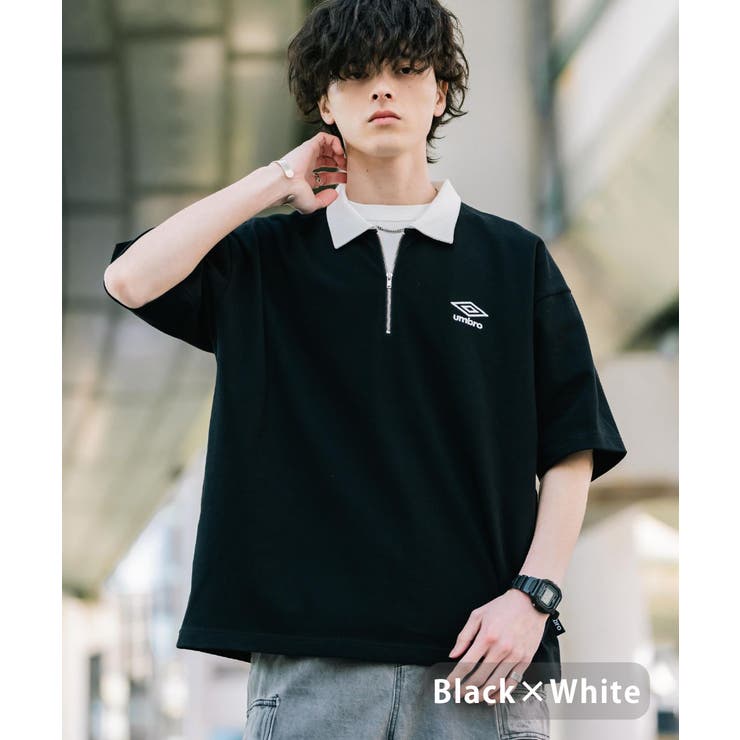 ブラック×ホワイト | UMBRO ハーフジップ 半袖ポロシャツ | Rocky Monroe
