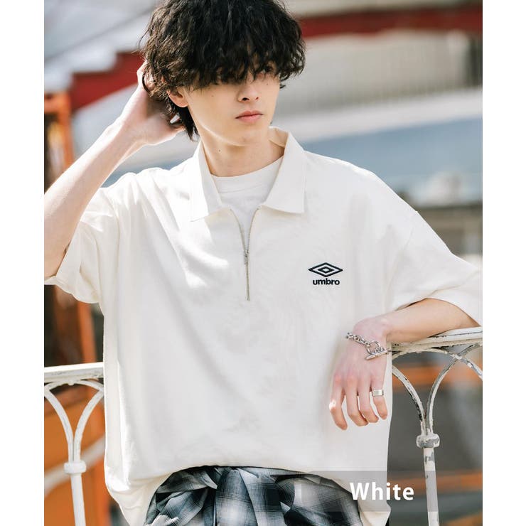 ホワイト | UMBRO ハーフジップ 半袖ポロシャツ | Rocky Monroe
