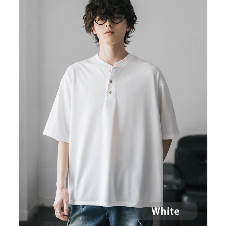ホワイト | 接触冷感 Tシャツ ヘンリーネック | Rocky Monroe