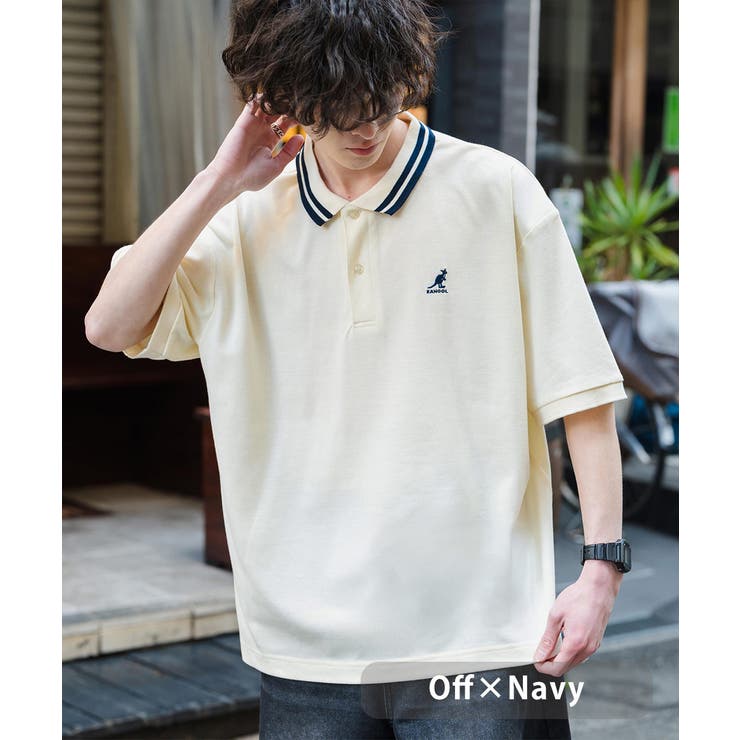 オフ×ネイビー | KANGOL 半袖ポロシャツ 接触冷感 | Rocky Monroe