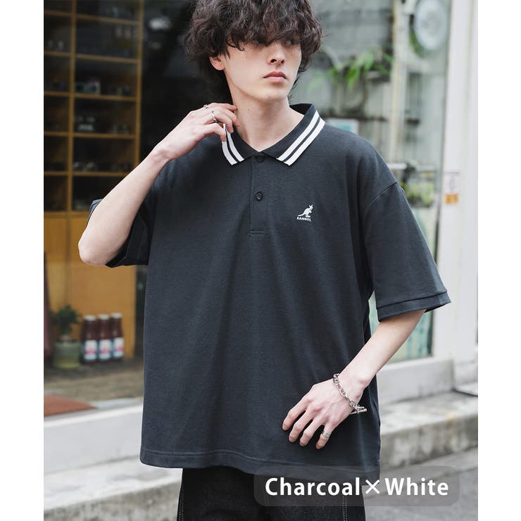 チャコール×ホワイト | KANGOL 半袖ポロシャツ 接触冷感 | Rocky Monroe