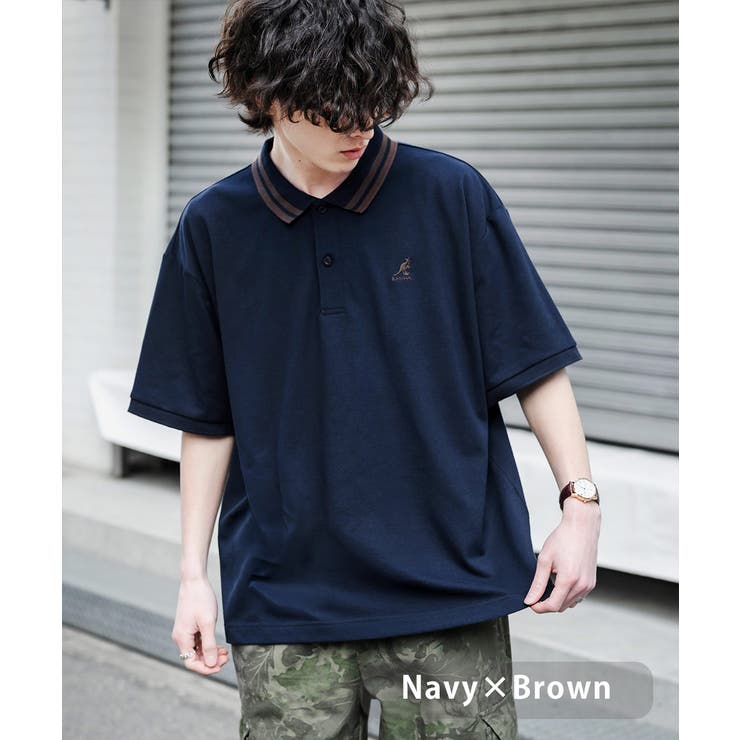 ネイビー×ブラウン | KANGOL 半袖ポロシャツ 接触冷感 | Rocky Monroe