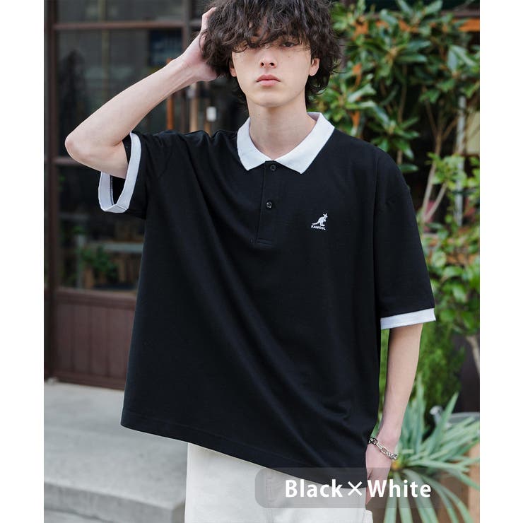 ブラック×ホワイト | KANGOL 半袖ポロシャツ 接触冷感 | Rocky Monroe