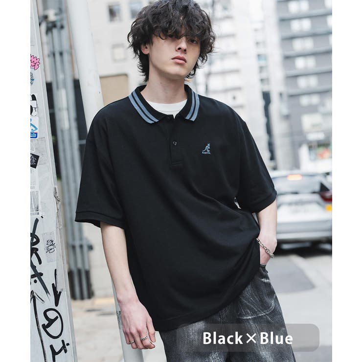 ブラック×ブルー | KANGOL 半袖ポロシャツ 接触冷感 | Rocky Monroe