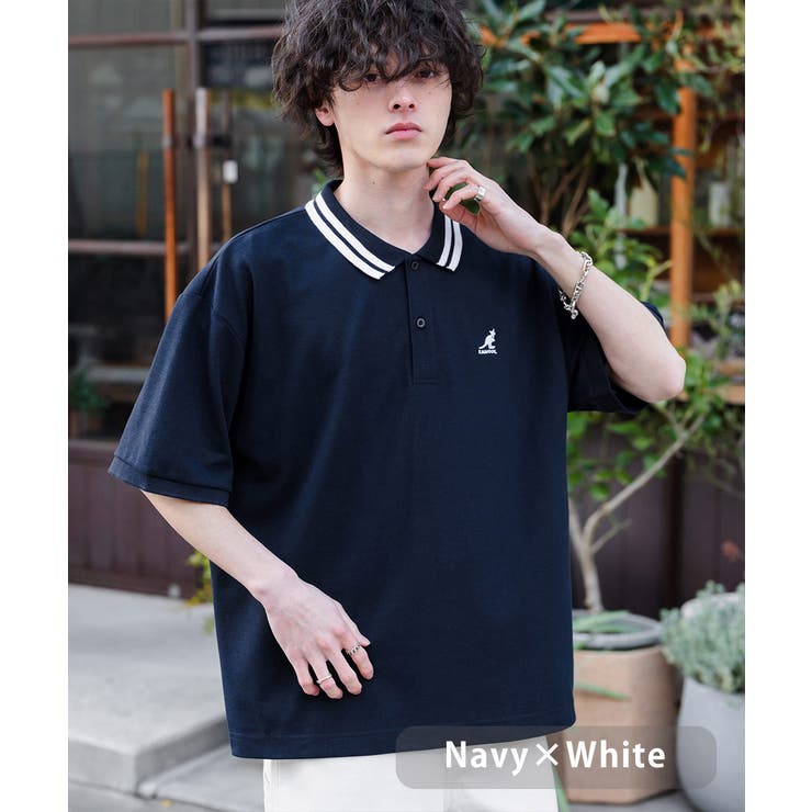 ネイビー×ホワイト | KANGOL 半袖ポロシャツ 接触冷感 | Rocky Monroe