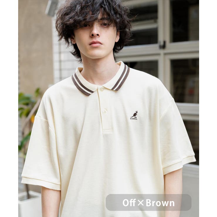 オフ×ブラウン | KANGOL 半袖ポロシャツ 接触冷感 | Rocky Monroe