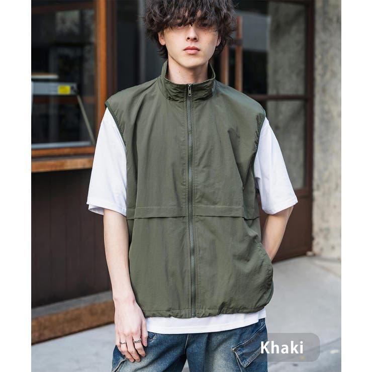 カーキ | ベスト ナイロン 前開き | Rocky Monroe