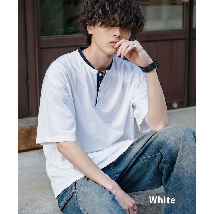 ホワイト | Tシャツ 半袖 ヘンリーネック | Rocky Monroe
