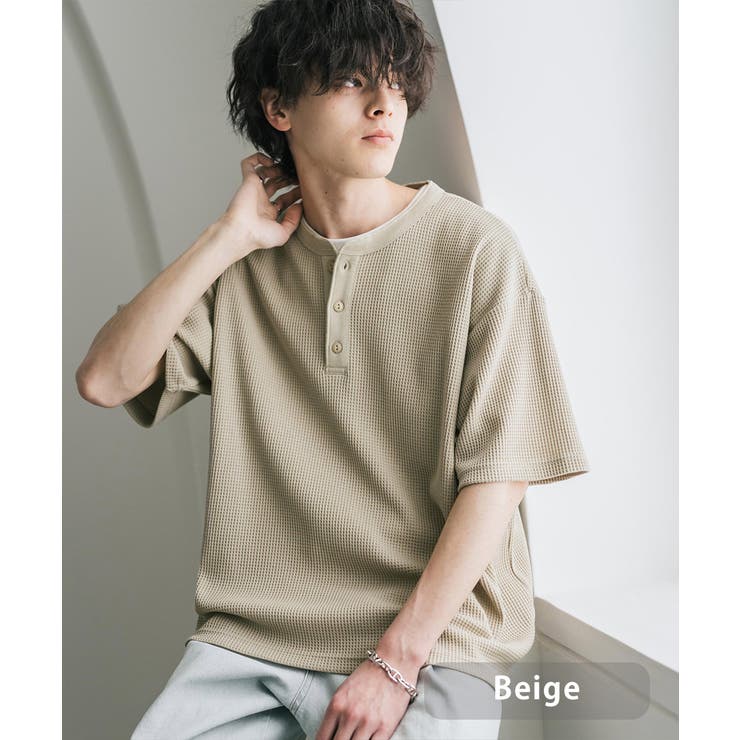 ベージュ | Tシャツ 半袖 ヘンリーネック | Rocky Monroe