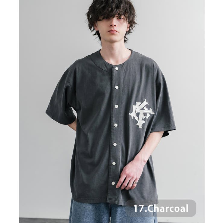 17.チャコール | ベースボールシャツ 半袖 ピグメント加工 | Rocky Monroe