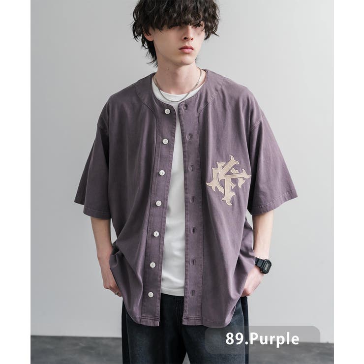 89.パープル | ベースボールシャツ 半袖 ピグメント加工 | Rocky Monroe