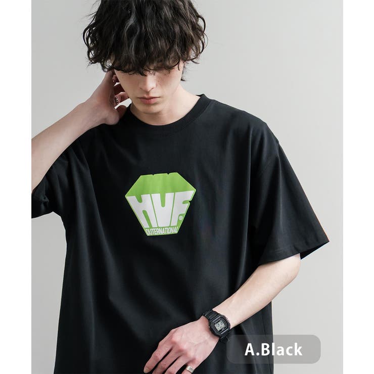 A.ブラック | HUF プリントT 半袖 | Rocky Monroe