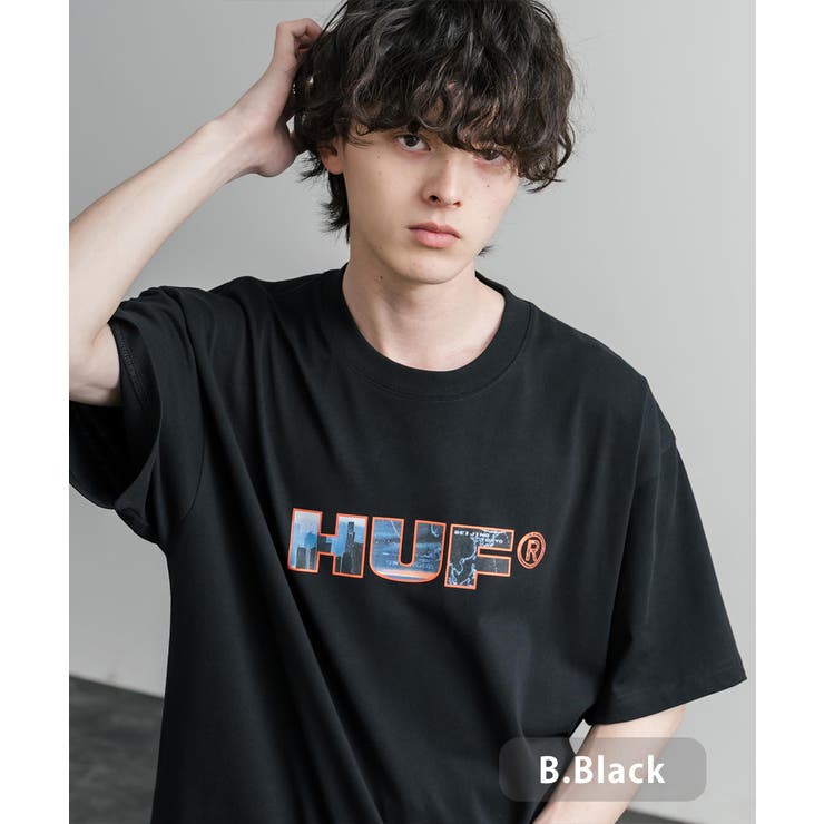 B.ブラック | HUF プリントT 半袖 | Rocky Monroe