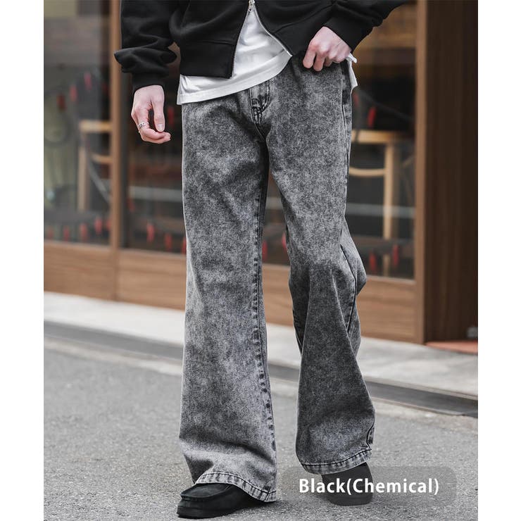 ブラック(ケミカル) | フレアデニム セミフレア ワイド | Rocky Monroe