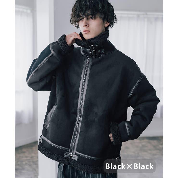 ブラック×ブラック | フライトジャケット フェイクムートン 裏ボア | Rocky Monroe
