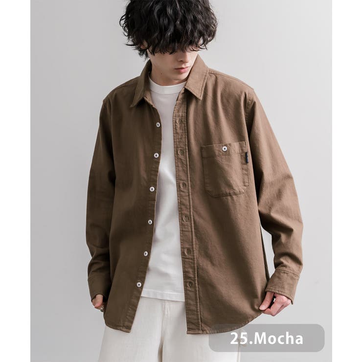 25.モカ | 長袖シャツ ネルシャツ 無地 | Rocky Monroe