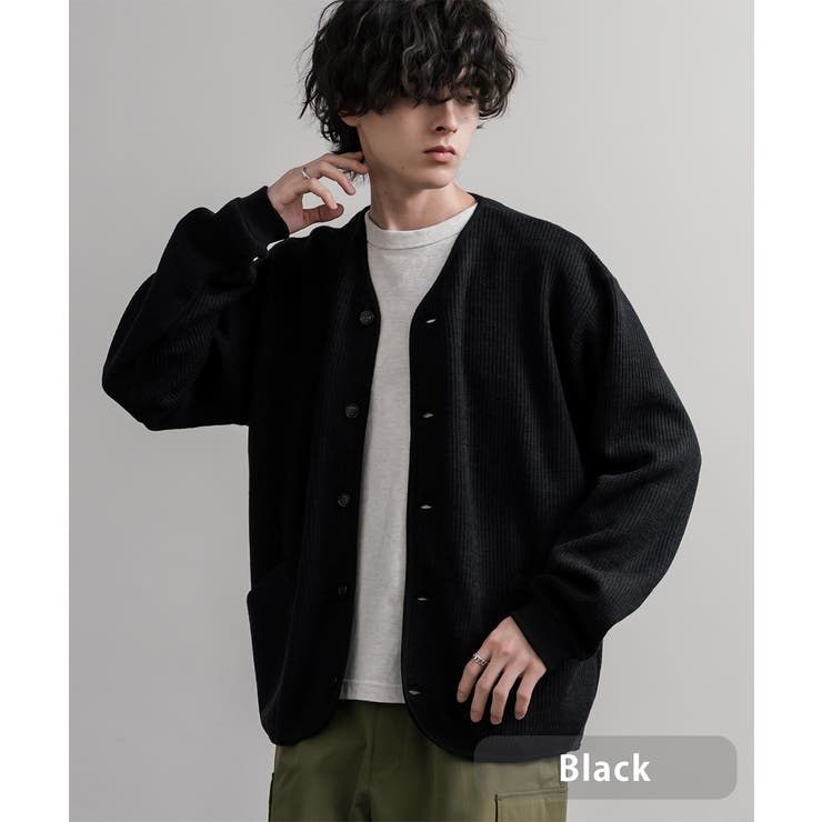 ブラック | カーディガン ワッフルニット ウール | Rocky Monroe