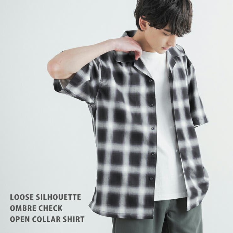 90s オンブレチェックシャツ　シャドーチェック　開襟　オープンカラー セール 40%OFF】オンブレチェック オープンカラーシャツ