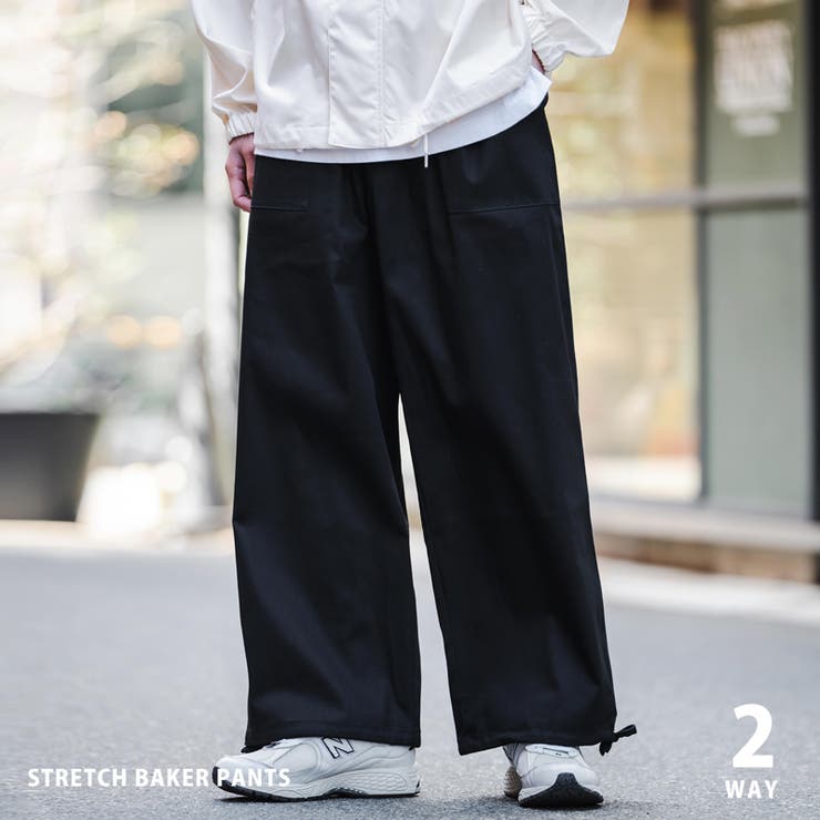 2way 半ズボン ワイドパンツ メンズ ストリート 韓国 カーキ 通販