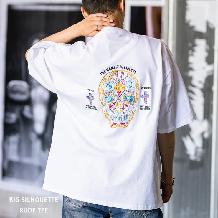 Tシャツ 東京13零式 半袖 オーバーサイズ ワンピース ホワイト 半袖刺繍Tシャツ オーバーサイズ ルード[品番:OE000007415